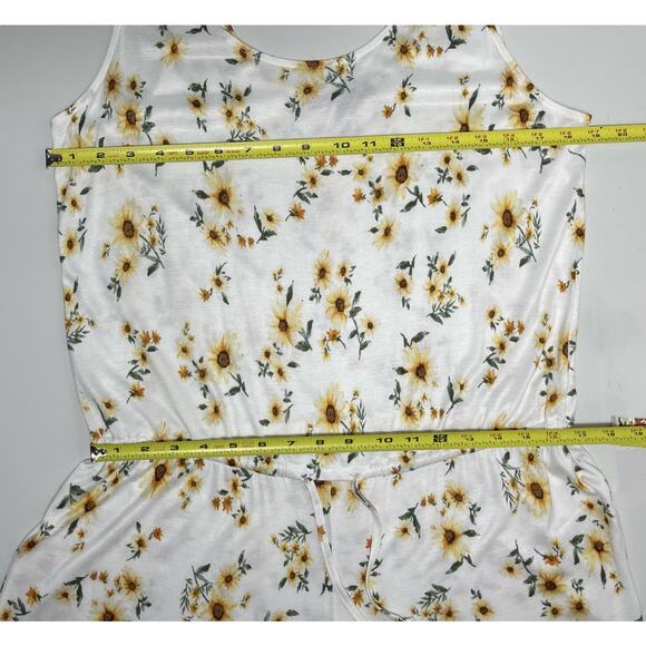 Forever 21 Sunflower Chiffon Beach Boho Chic Floral Sleeveless Ivory Romper, L - Picture 6 of 8